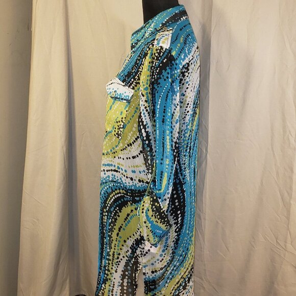 Ruby Rd. Women's Size 8 Blue & Green Abstract Print Sheer Blouse - Picture 2 of 4
